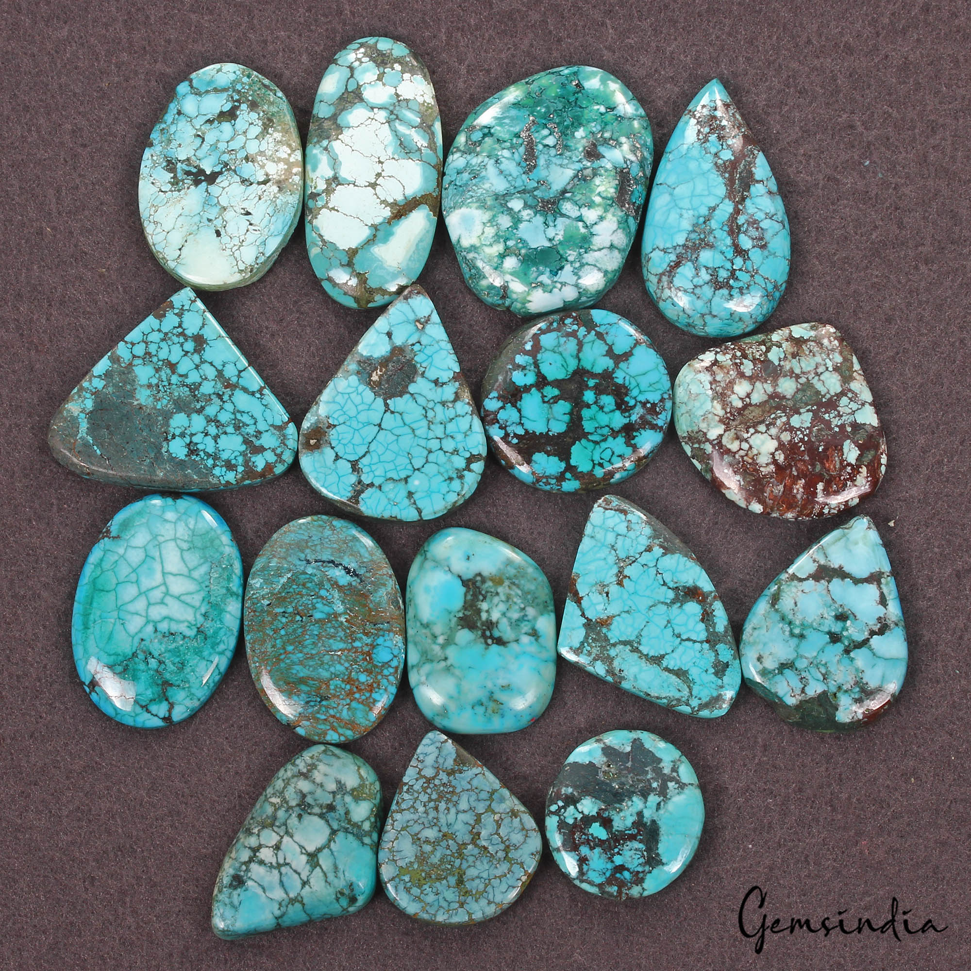 690 Ct/16 Pcs Natural Blue Arizona Spider Web Turquoise Mix Cab Loose Gems Lot