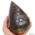 1.6 kg Natural Labradorite Carving Huge Teardrop Crystal Floral Etched Decor Gem