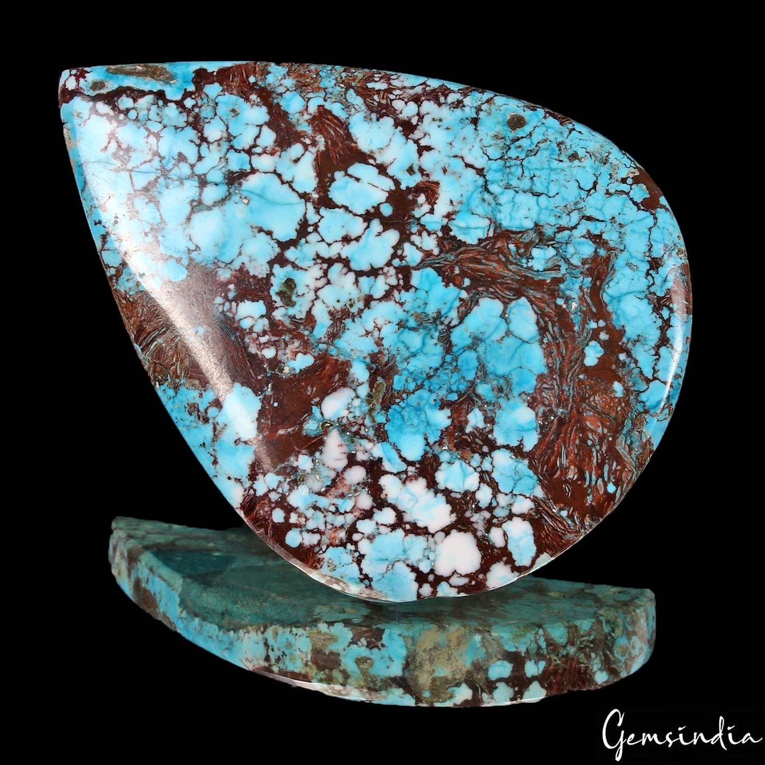 390 Ct Natural Blue Spiderweb USA Arizona Turquoise Pear Cab Loose Huge Gemstone