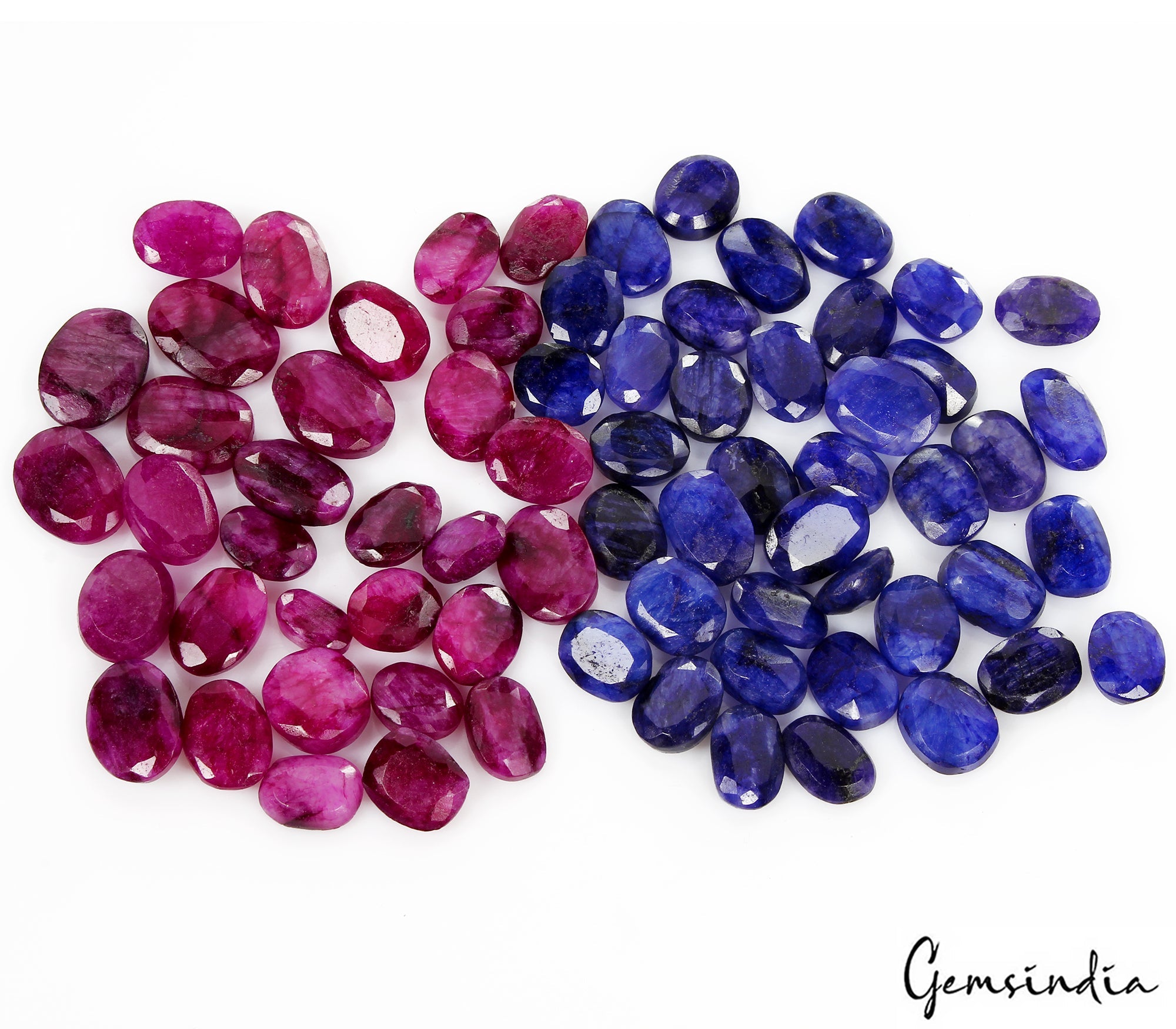 370 Ct/70 Pcs Natural Red Blue Beryl Oval Cut Loose Jewelry Making Gemstones Lot