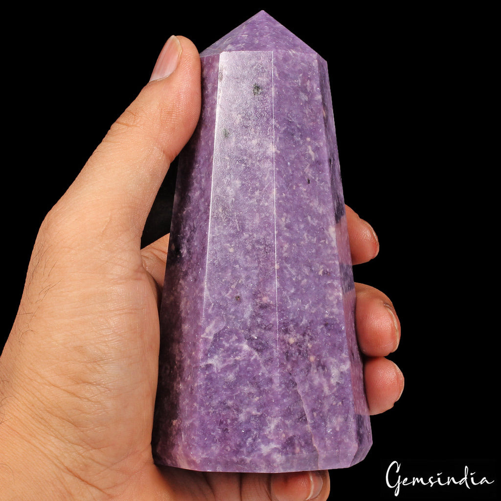 650 Gram Natural Untreated Purple Lepidolite Obelisk Crystal Wand Point Tower 5"