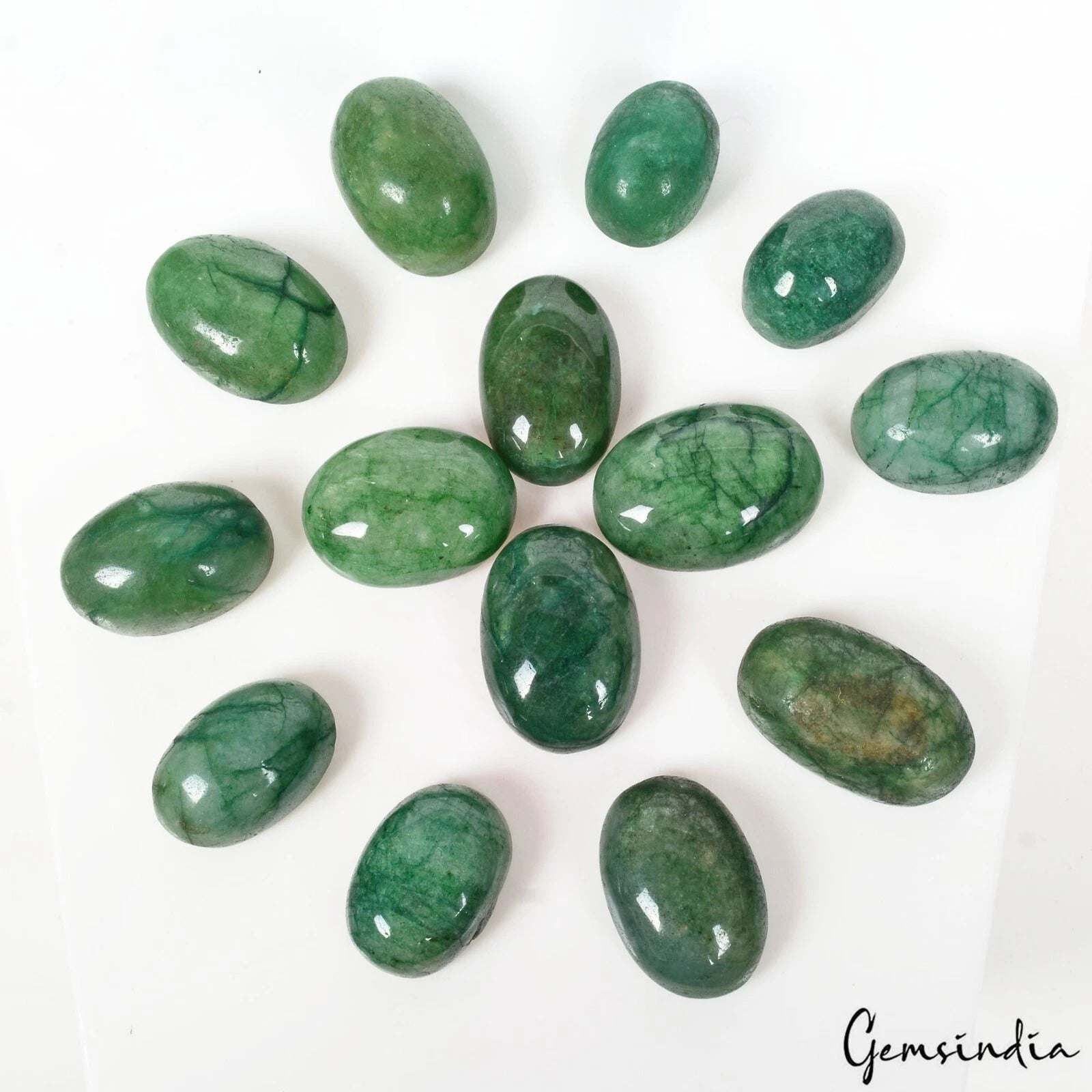 770 Cts/14 Pcs Natural Brazilian Green Emerald Oval Cab Loose Wholesale Gems Lot
