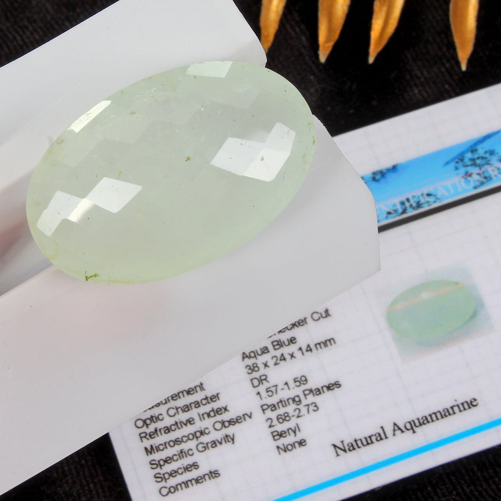 Certified 80.15 Cts Natural Green Aquamarine Oval Checker board Huge Gemstone