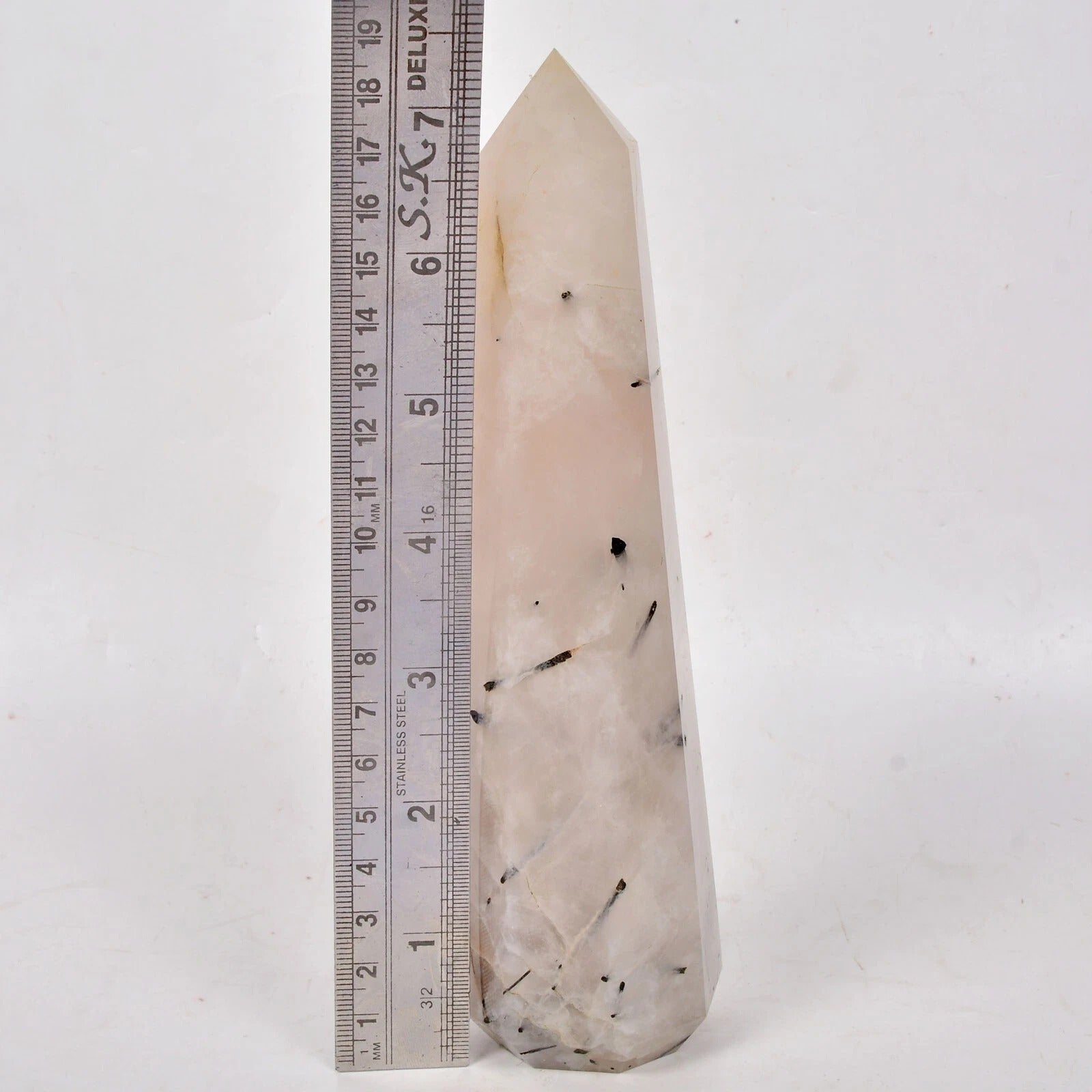 2500Ct Natural Untreated White Rutilated Quartz Obelisk Crystal Wand Point Tower