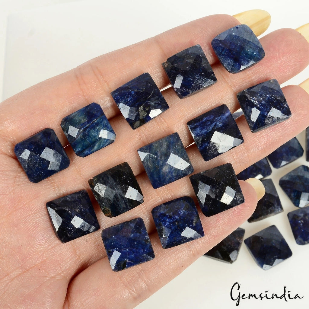 Blue Sapphire Lot, Loose Gemstone, Square Cut, Color Enhanced — 25 Pieces, 12mm, 248.90 Ct