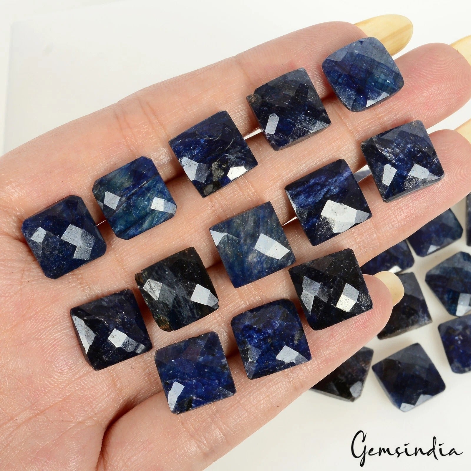 Blue Sapphire Lot, Loose Gemstone, Square Cut, Color Enhanced — 25 Pieces, 12mm, 248.90 Ct