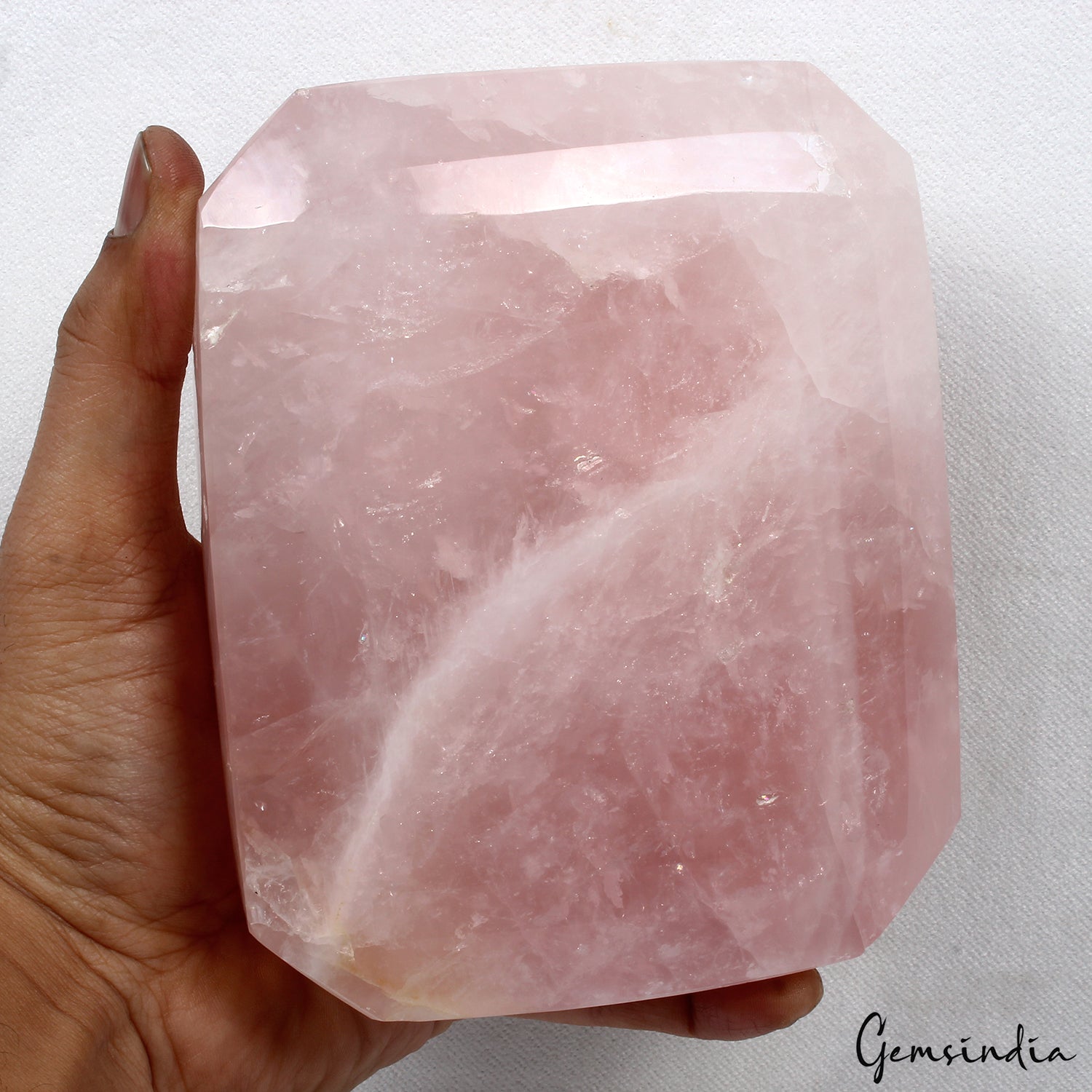 2.3 Kilo Rose Quartz Huge Octagon Cut Untreated Polished Pink Gemstone w/ Stand
