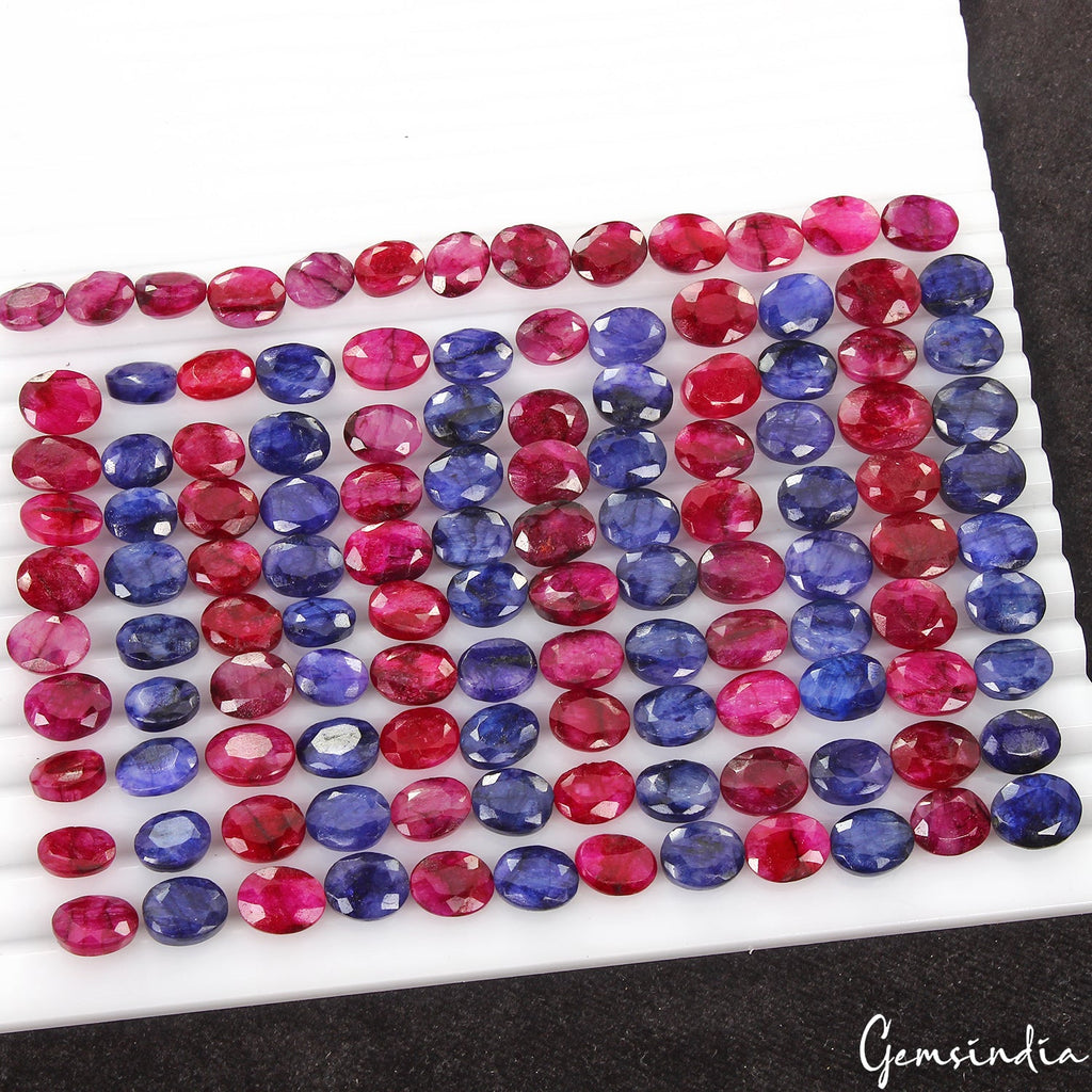 410 Cts/121 Pcs Natural Red Beryl Bixbite Blue Beryl Oval Cut Gems For Jewelry