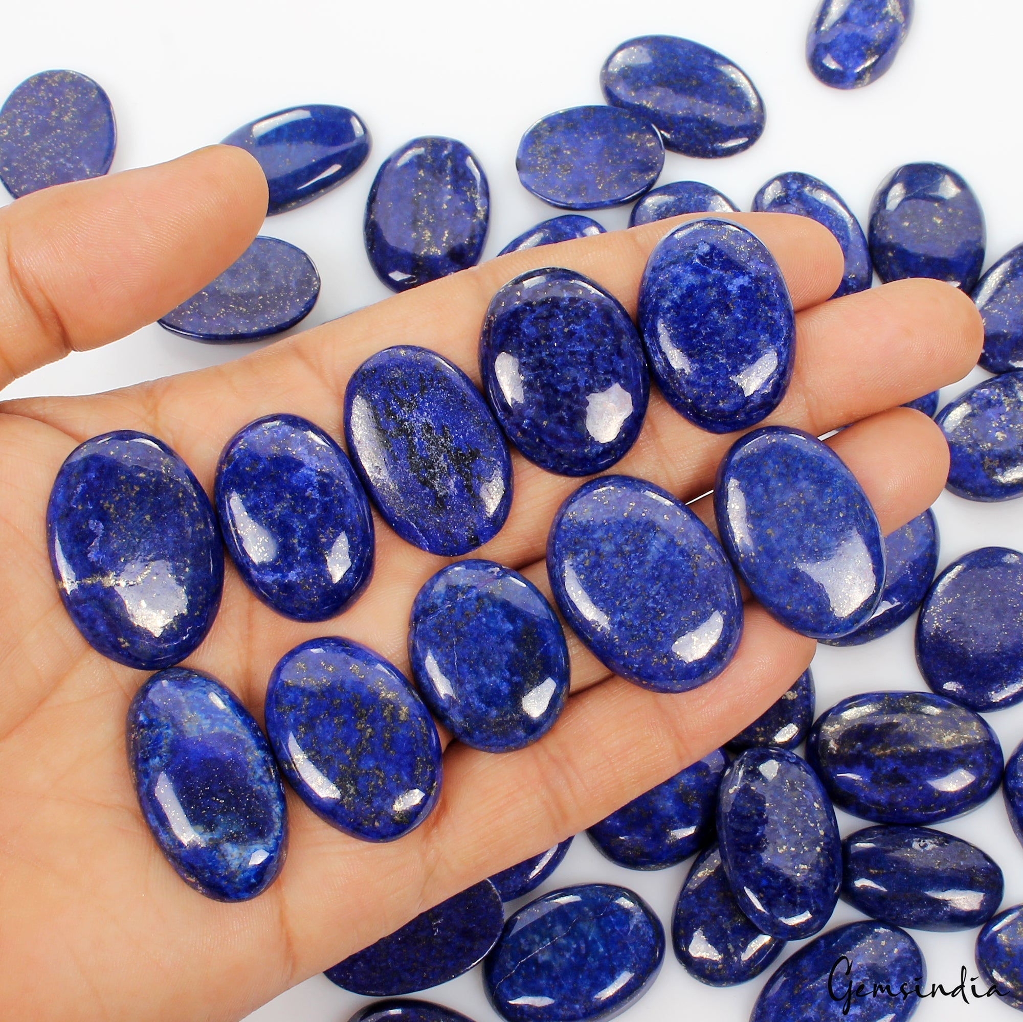 1600 Cts/46 Pcs Natural Blue Lapis Lazuli Gold Flecks Oval Loose Wholesale Gems