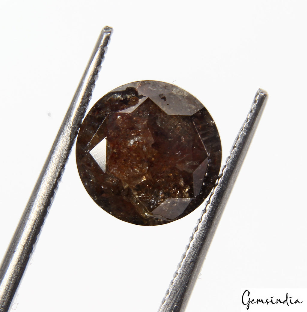 Round Rustic Cognac Brown Loose Diamond 3.05 Ct. Natural Salt And Pepper Diamond