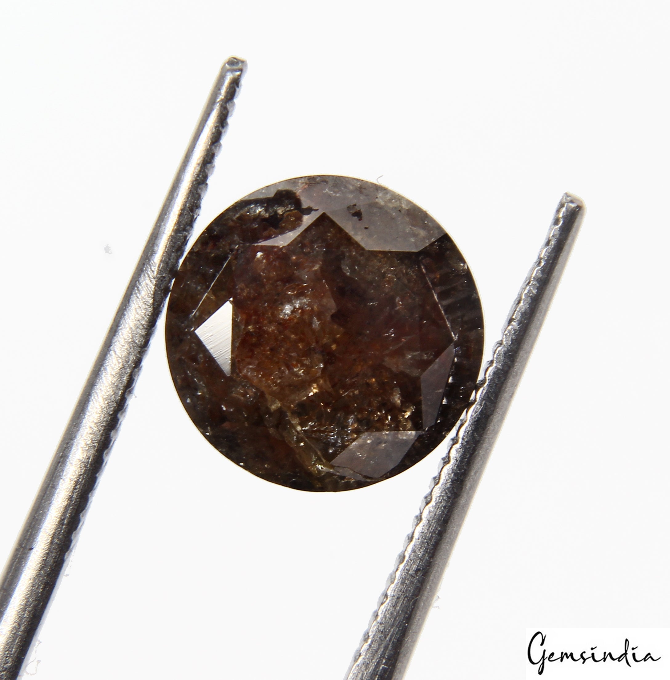 Round Rustic Cognac Brown Loose Diamond 3.05 Ct. Natural Salt And Pepper Diamond