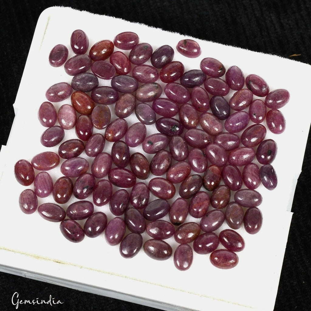 Certified 68.40 Cts/100 Pcs Natural Untreated Red Ruby Oval Cab Gems For Jewelry