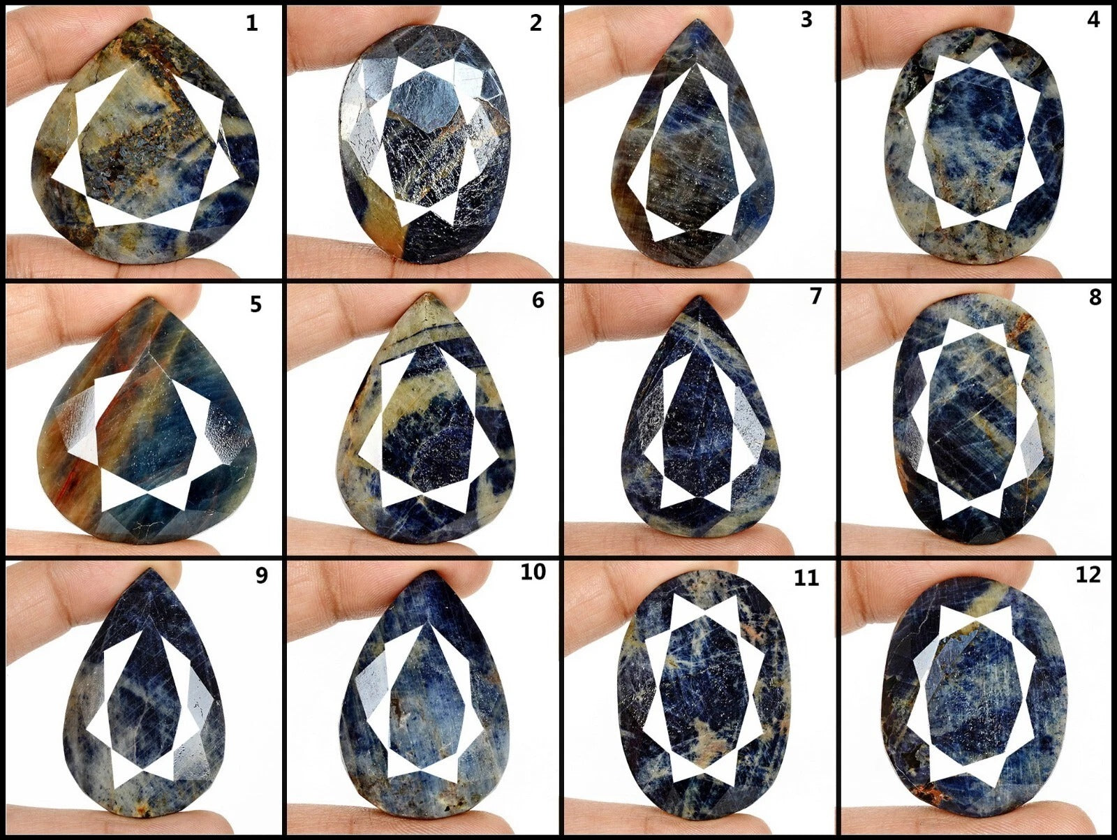 Sapphire Lot, Loose Gemstone, Untreated, Blue Black — 12 Pieces, 32mm to 54mm, 3016 Ct, Madagascar