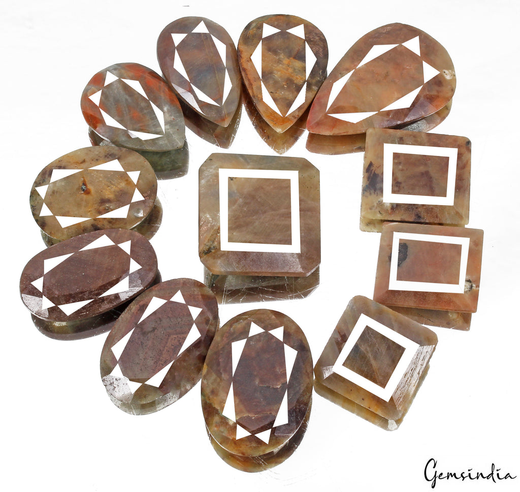 1080 Cts/12 Pcs Natural Untreated Brown Sapphire Mix Faceted Cut Loose Gems Lot