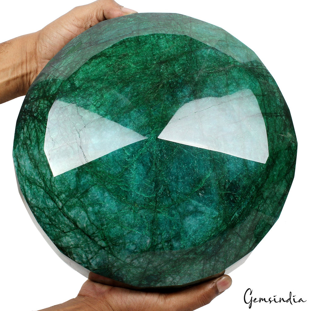 15 kilo Natural Green Emerald Huge Round Brilliant Cut 11.5 in Polished Gemstone