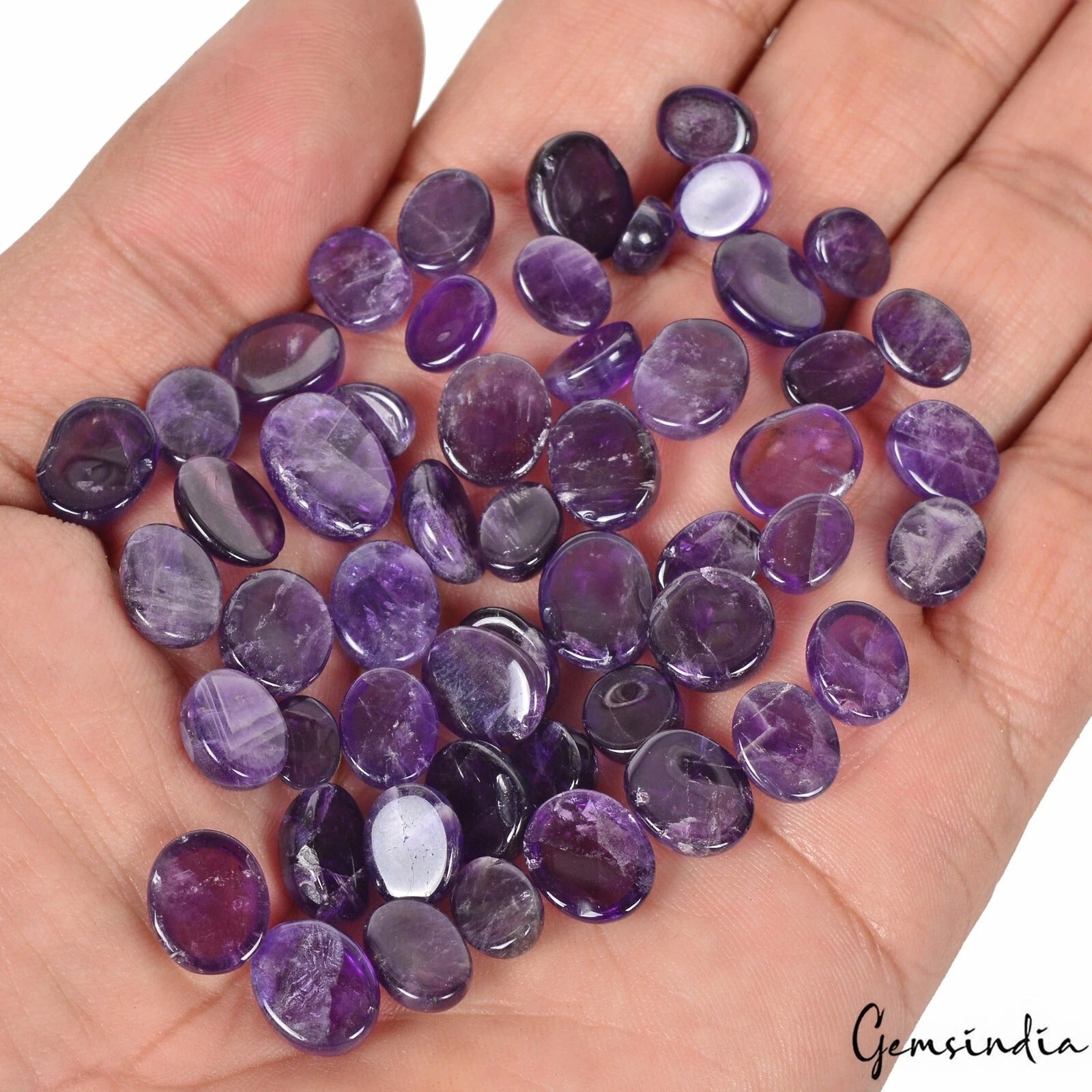 52 Pcs Natural Rich Purple Amethyst Oval Cab 8-13mm Untreated Gemstones~163 Cts