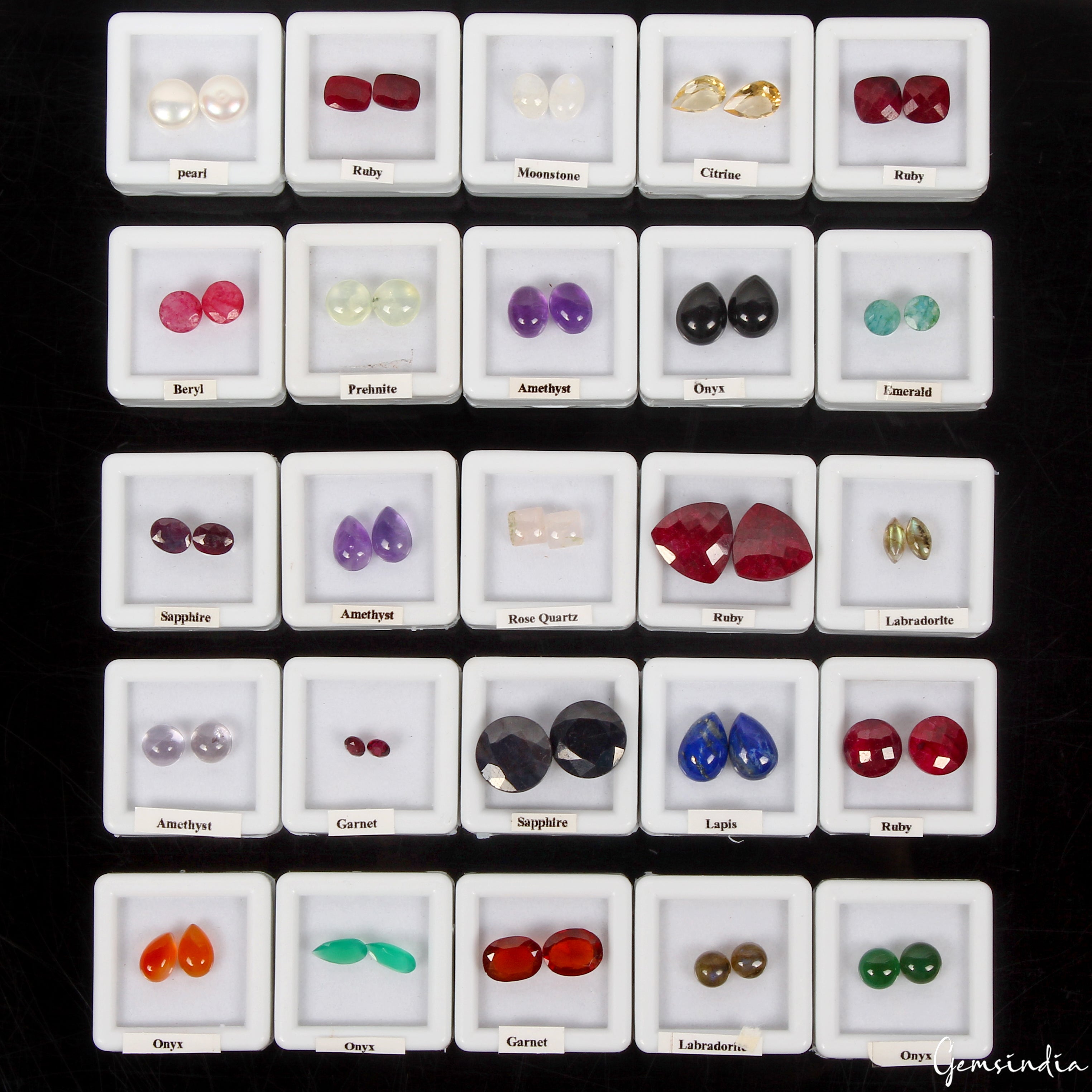 25 Pair Estate Genuine Multi Gems Loose Colorful Jewelry Stones Collection w/Box