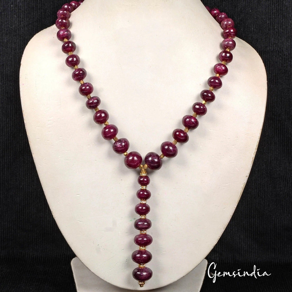 17" Natural Red Ruby Round Cabochon Gem Beaded Handmade Designer Women Necklace