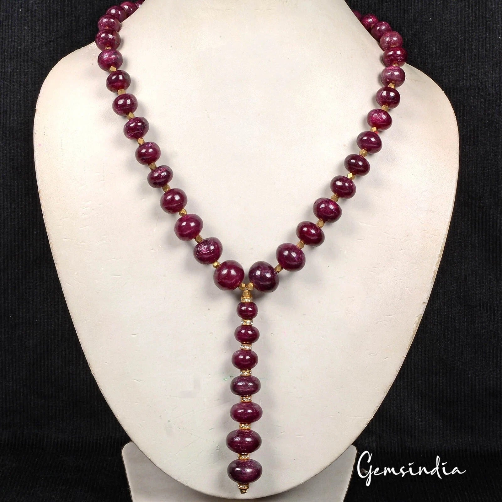 17" Natural Red Ruby Round Cabochon Gem Beaded Handmade Designer Women Necklace