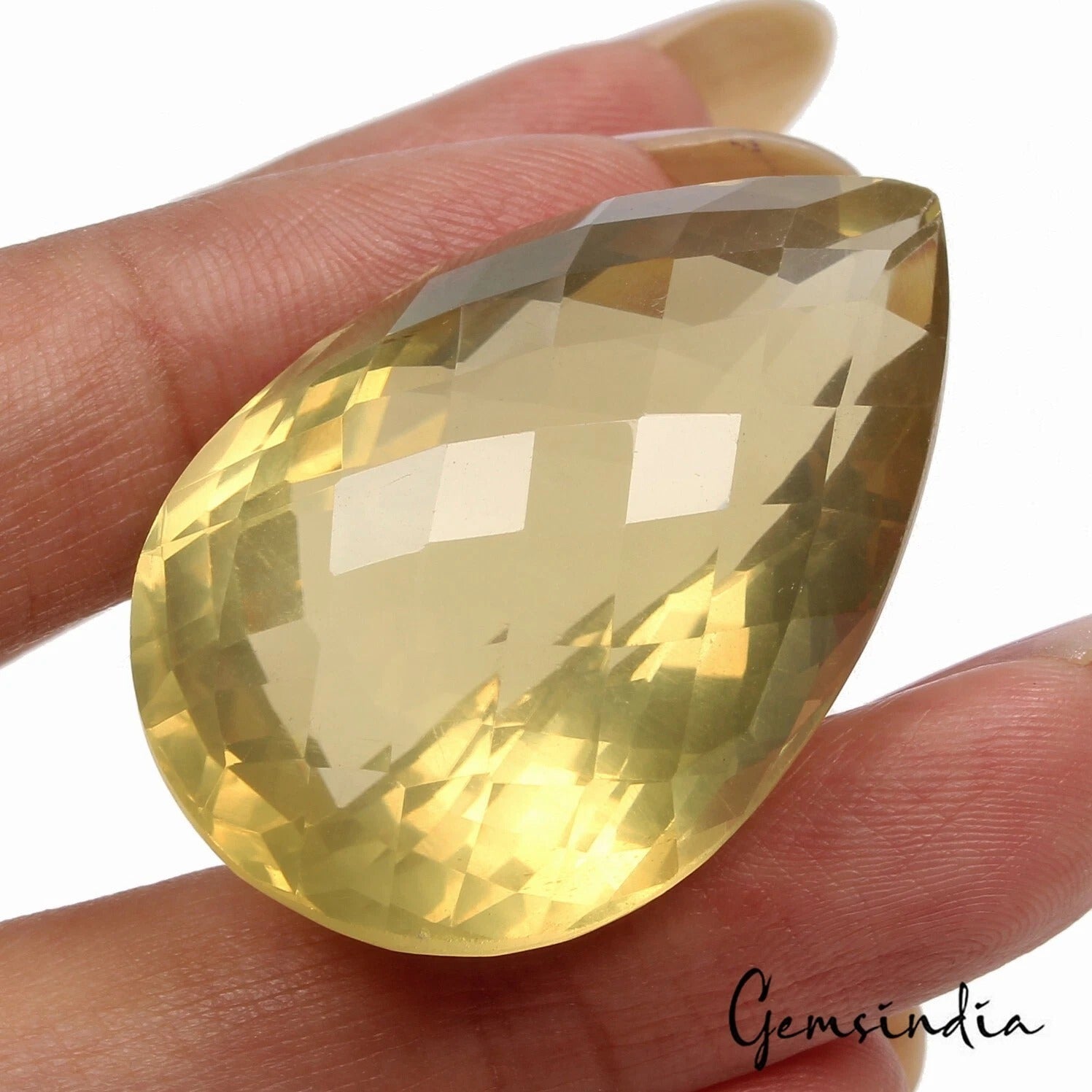 VVS 98.40 Cts Natural Lemon Citrine Certified Pear Cut Untreated Loose Gemstone