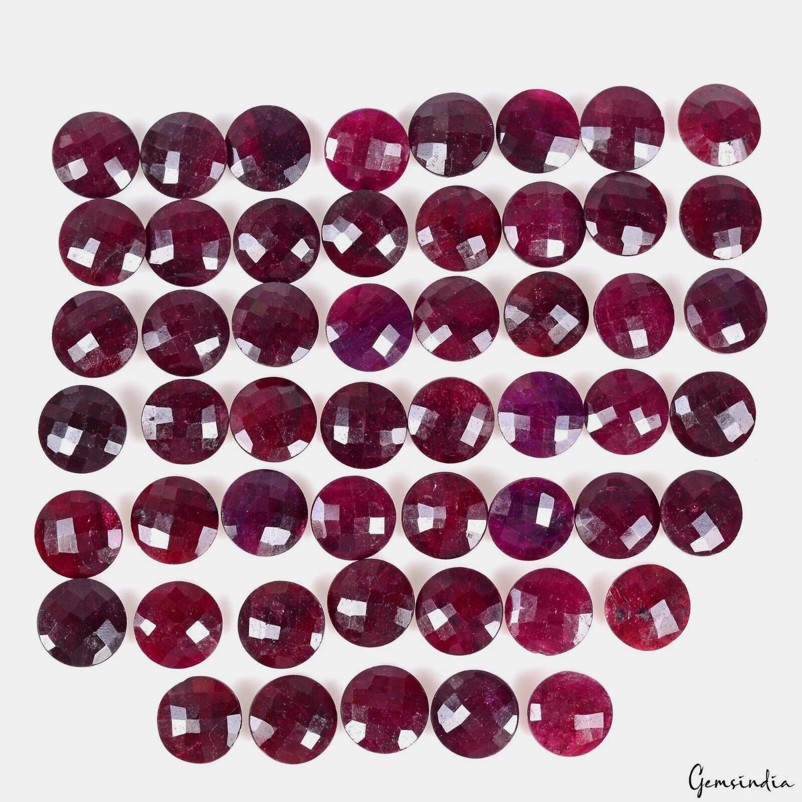 Natural Red Ruby 15mm Round Checker Cut Loose Gemstones For Jewelry making~ 52Pc