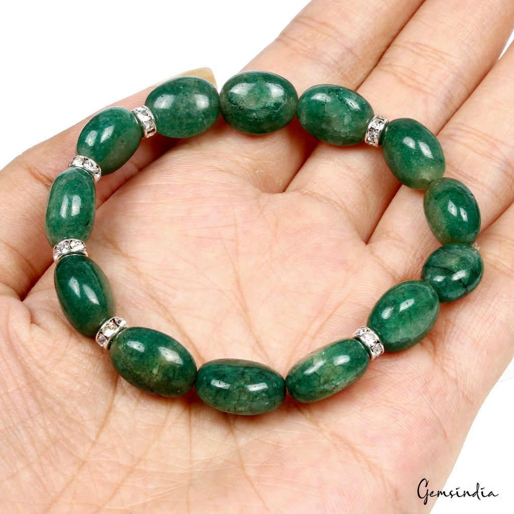 6.5" Natural Brazilian Emerald Oval Cab Handmade Stretchable Bracelet for Women