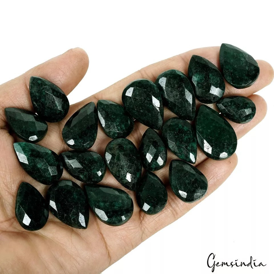 500 Ct/20 Pcs Natural Green Sapphire Pear Checker Cut Loose Gems Lot For Jewelry