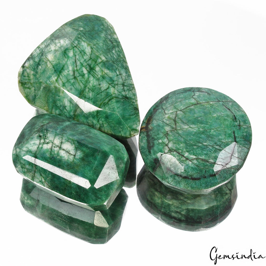 1750 Cts/3 Pcs Natural Brazilian Bottle Green Emerald Mix Cut Wholesale Gems Lot