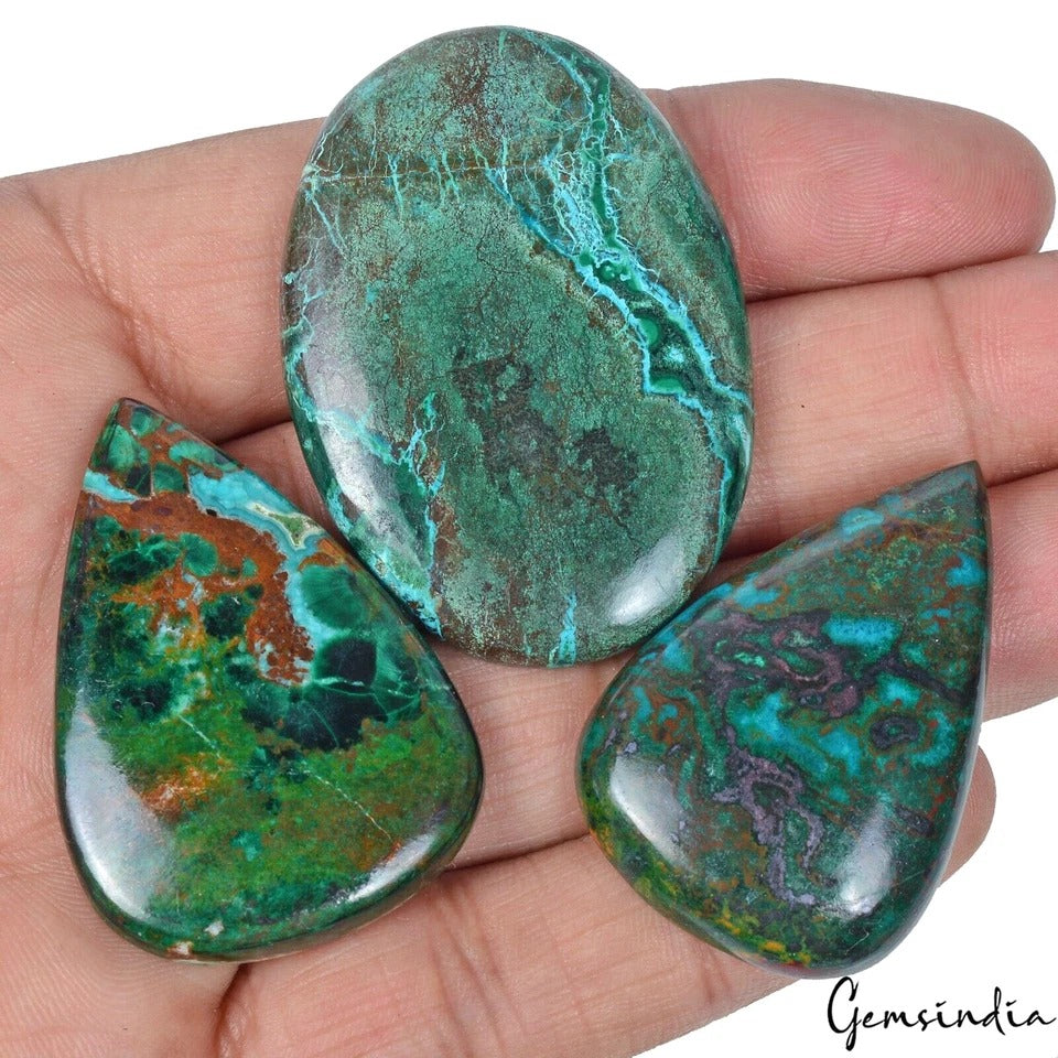236 Ct/3 Pc Natural Artistic Green Chrysocolla Oval Pear Cab Loose Gemstones Lot