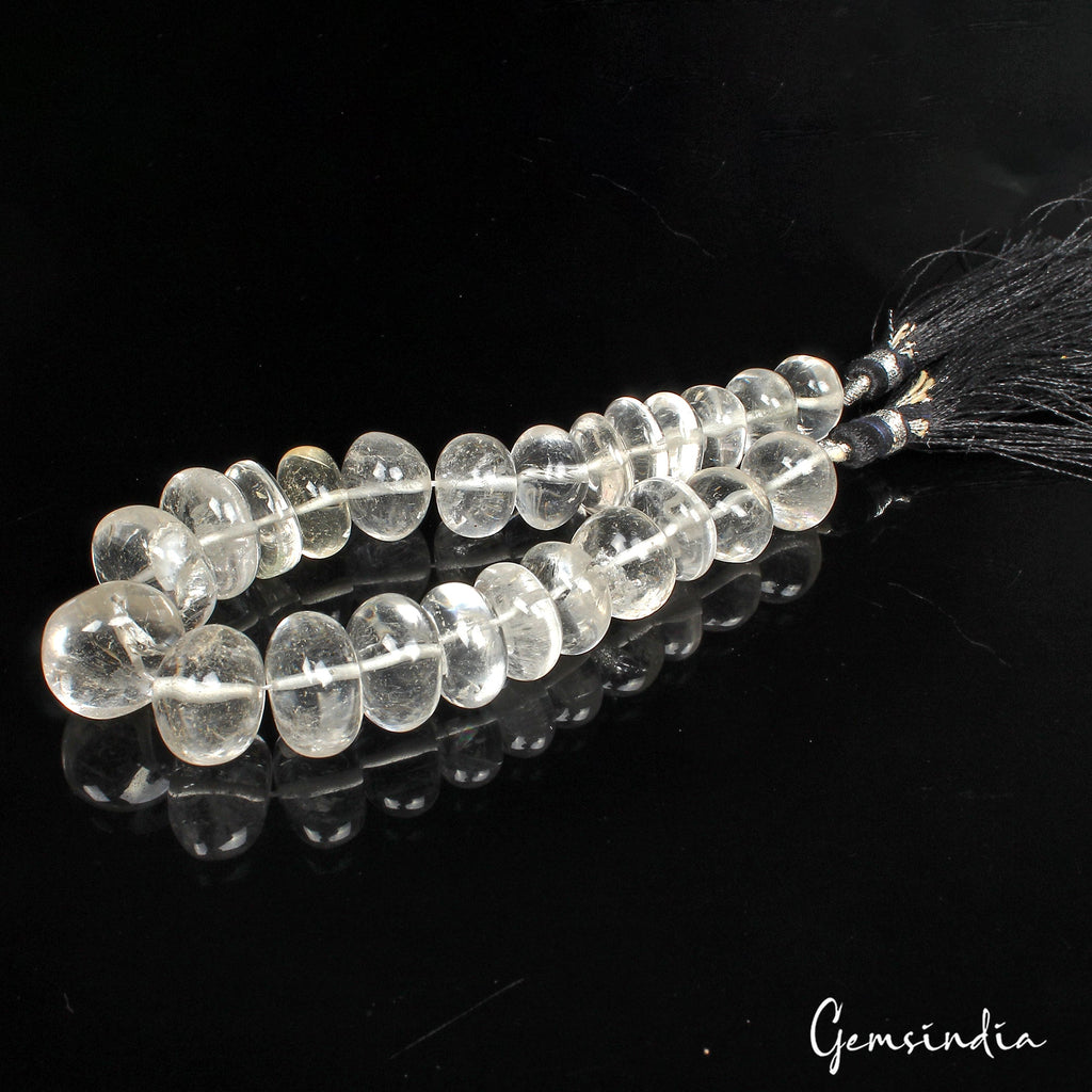 Natural Untreated White Quartz 240.00 Ct Round Cab Drilled Bead Strand 24 Pcs