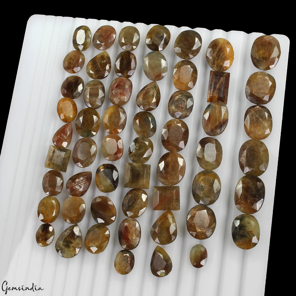 560Ct 100% Natural Yellow Brown Sapphire Untreated Mix Cut Loose Gemstones 55 Pc