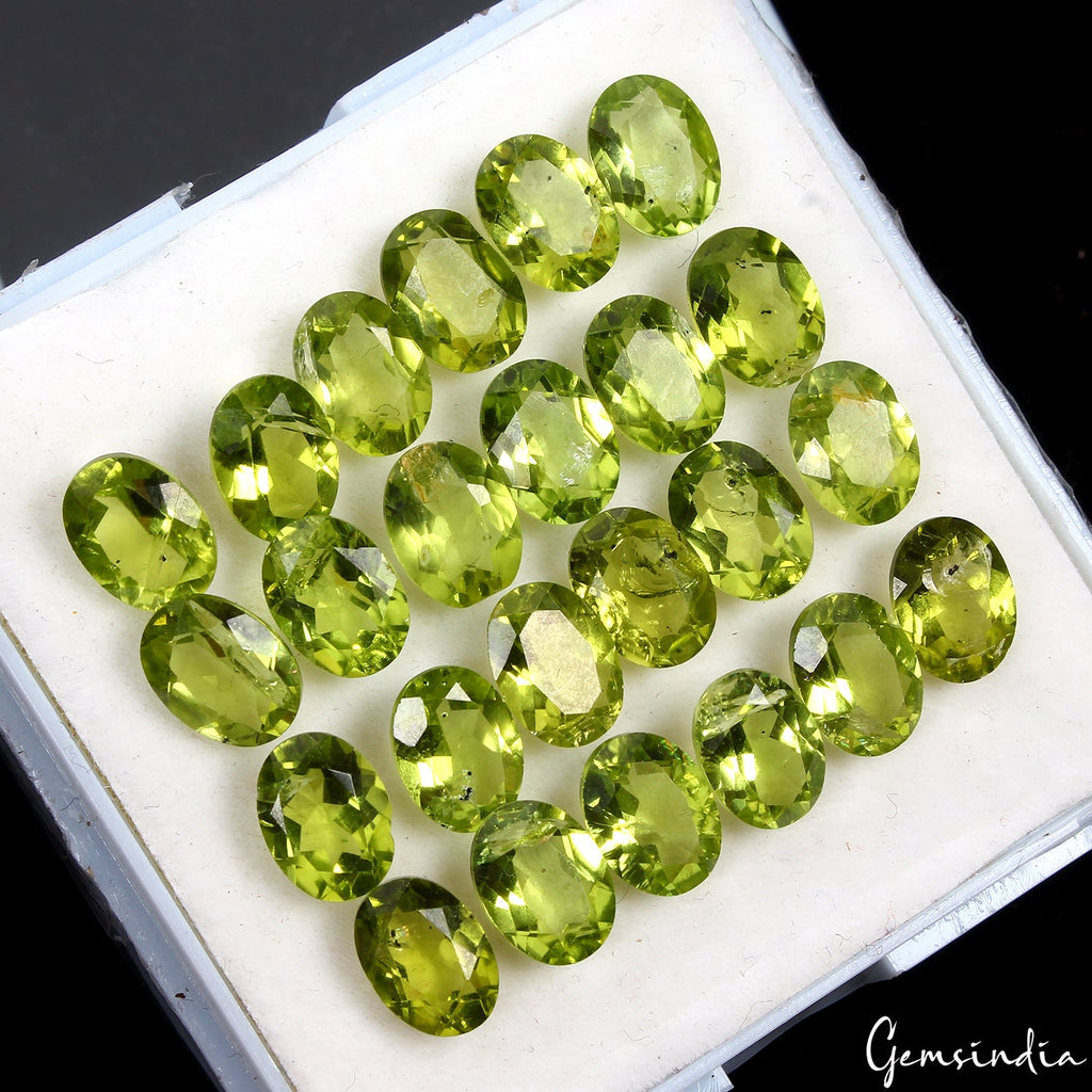 24 Pcs Natural Green Peridot 8x6mm Untreated/Unheated Oval Cut Loose Gemstones