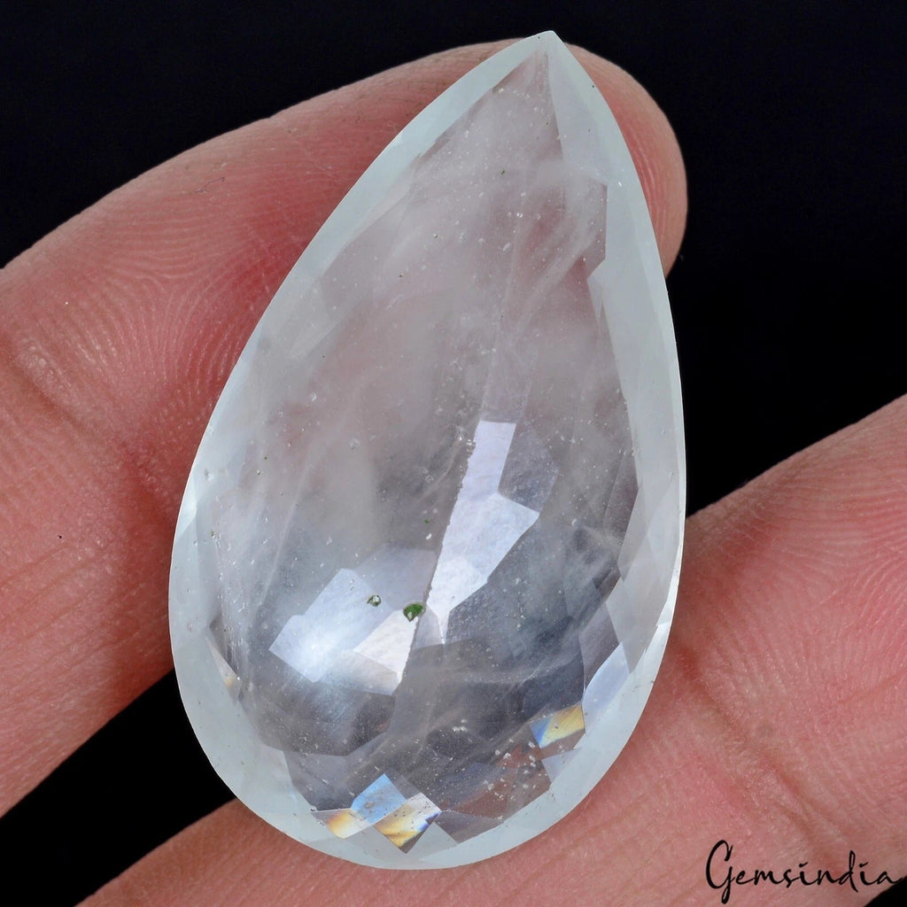 Certified 39.60 Cts Natural Untreated Aqua Blue Aquamarine Pear Checker Cut Gem