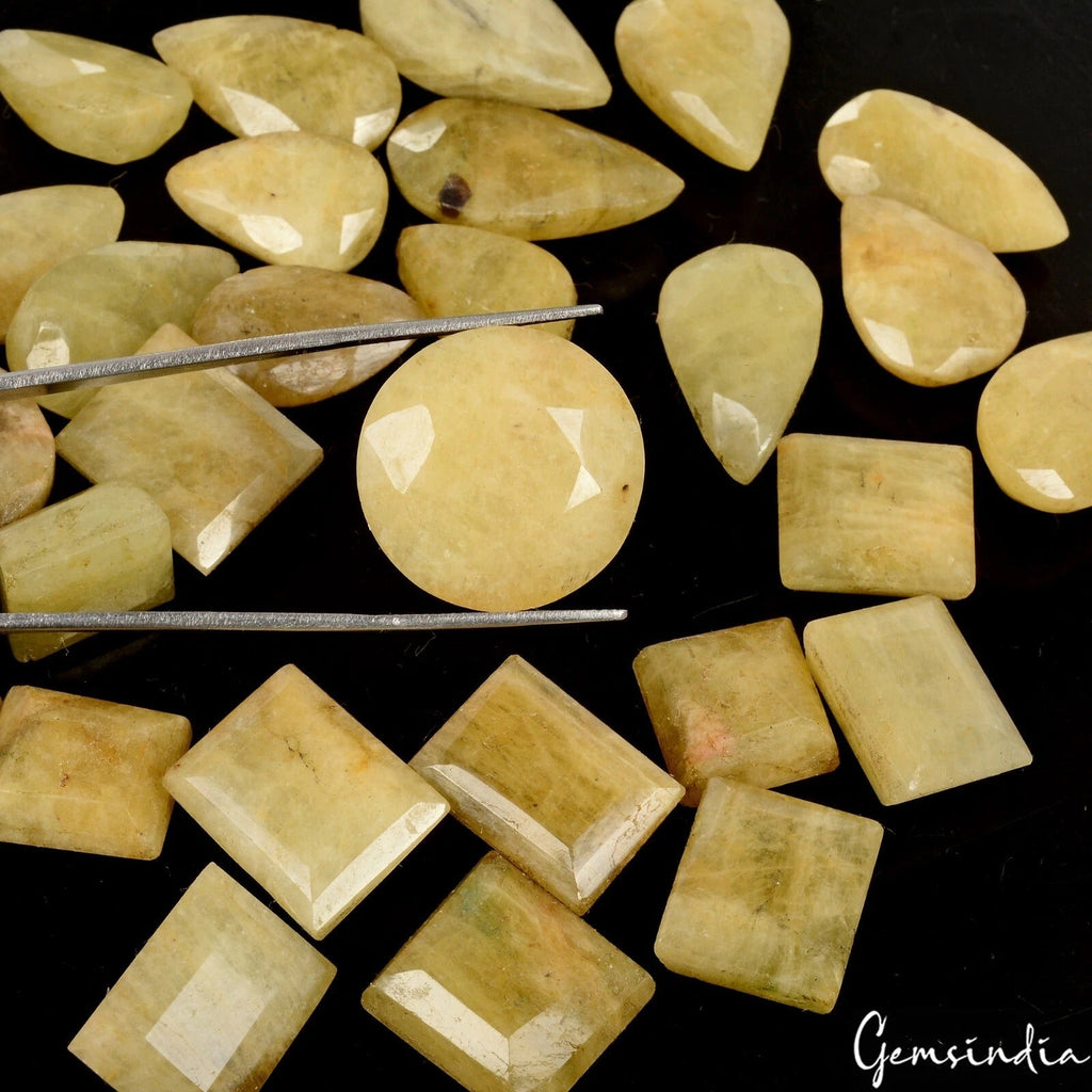 520 Ct Natural Yellow Beryl /Heliodor Mix Cut Loose 14-27mm Gemstones Lot~28 Pcs
