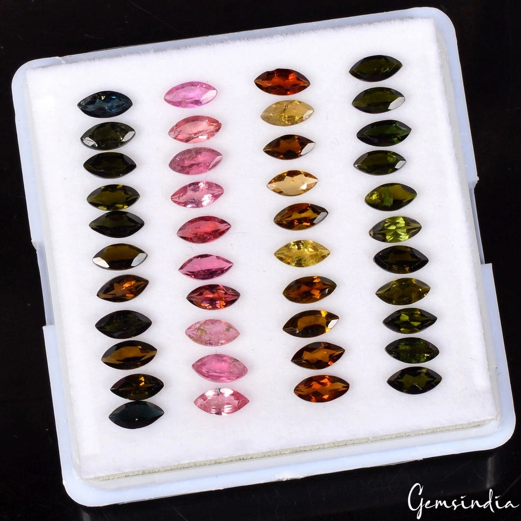 10.00 Ct Natural Untreated Tourmaline Marquise Cut Faceted Loose Gems Lot 42 Pcs