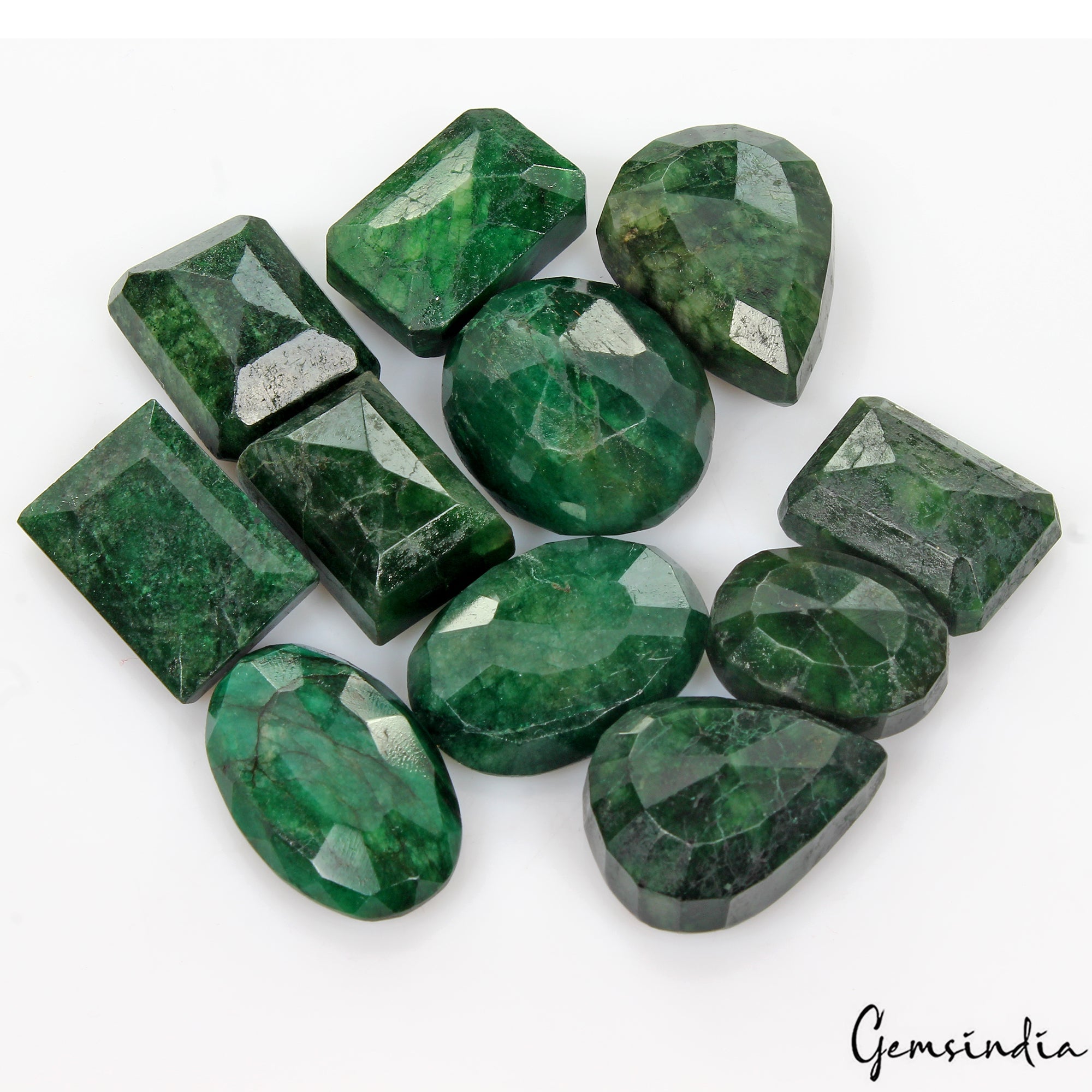575 Cts/11 Pcs Natural Finest Green Emerald Mix Cut Loose Gemstones 23-32mm Lot