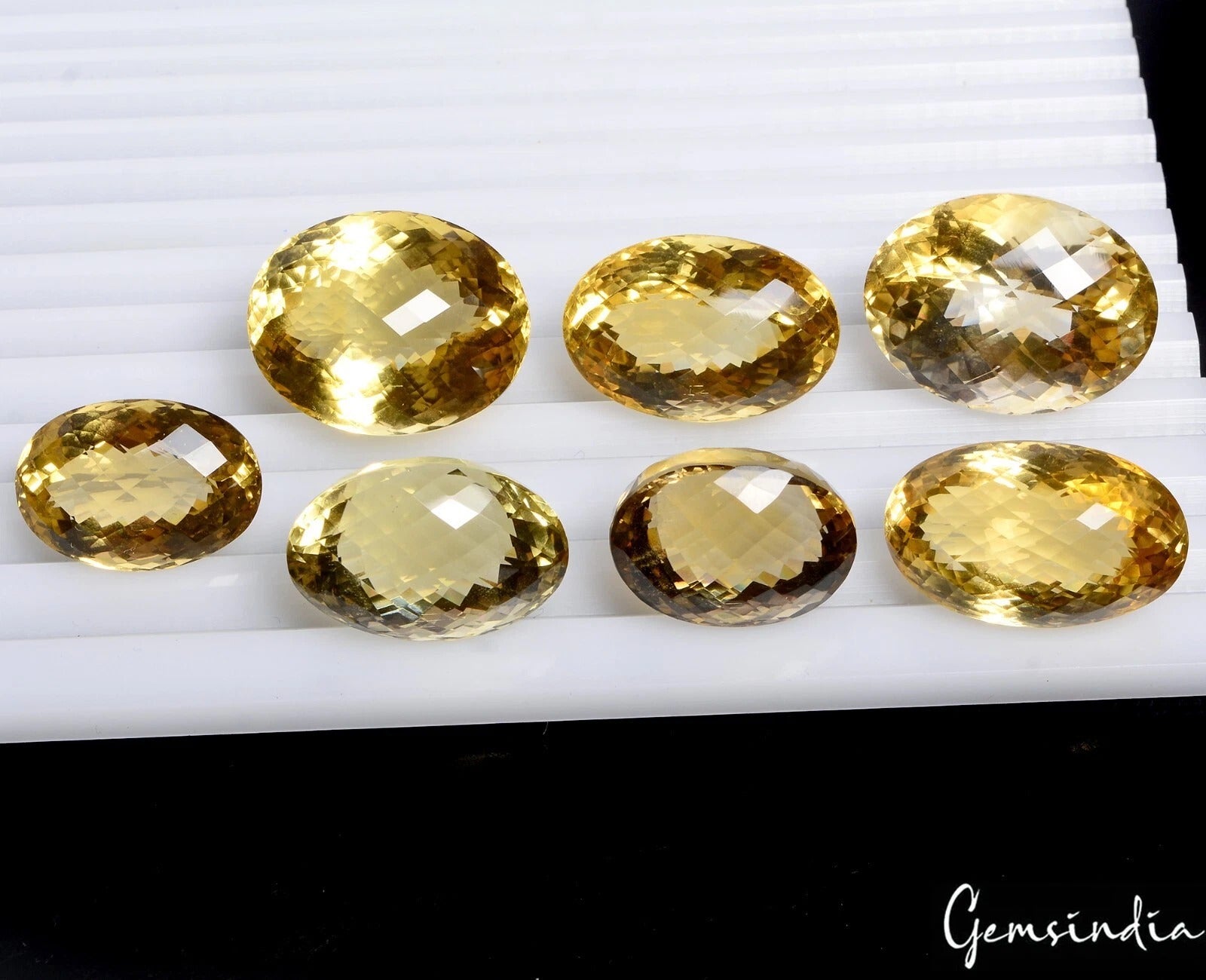 Citrine Lot, Loose Gemstone, Oval Checker Cut, Untreated — 7 Pieces, 22mm to 27mm, 288.70 Ct, Brazil