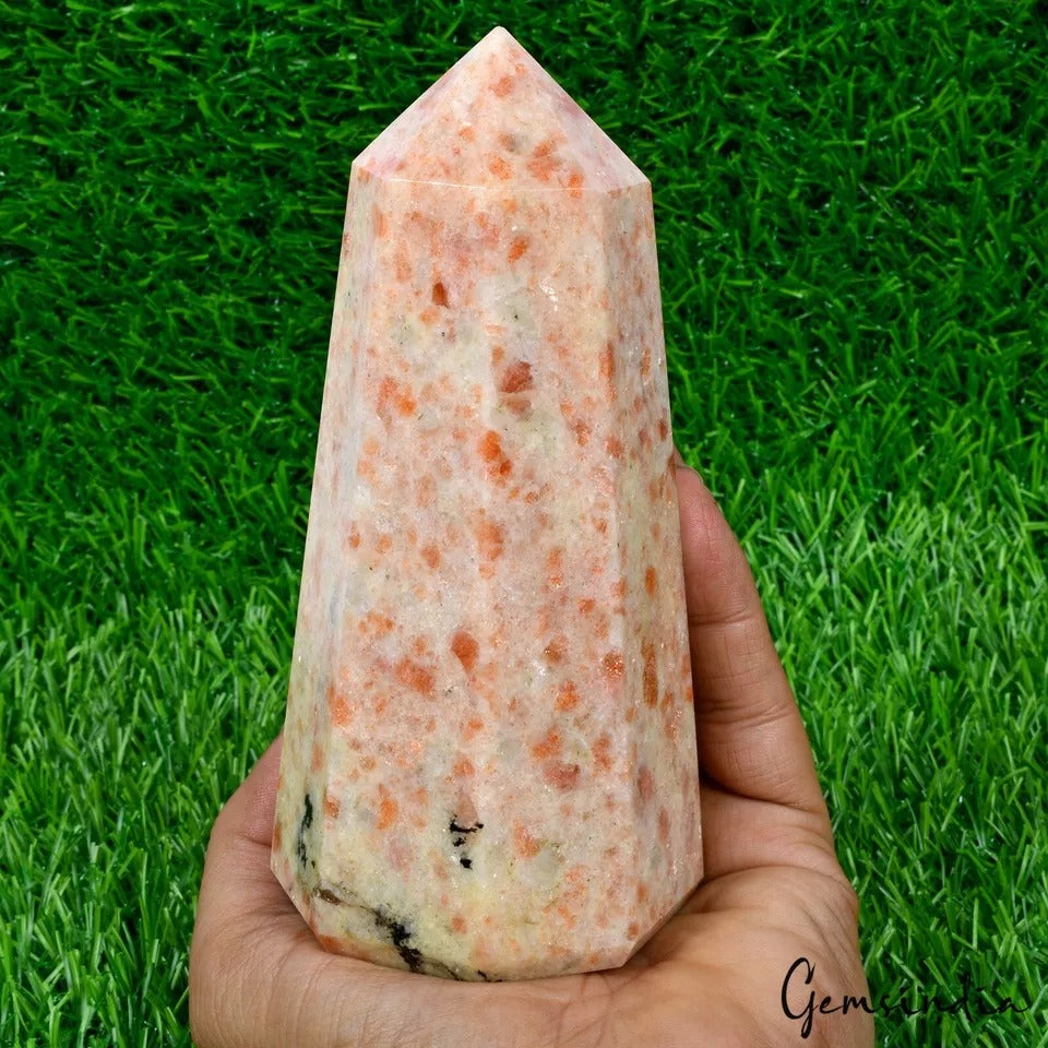 4590 Cts Natural Untreated Sunstone Power Obelisk Point Tower Huge Size Gem 5.9"