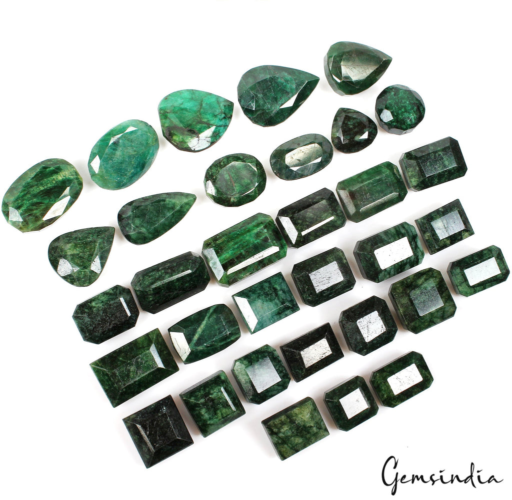 5000 Ct Natural Dark Green Emerald Mix Shape Faceted Earth Mined Gems Lot 33 Pcs
