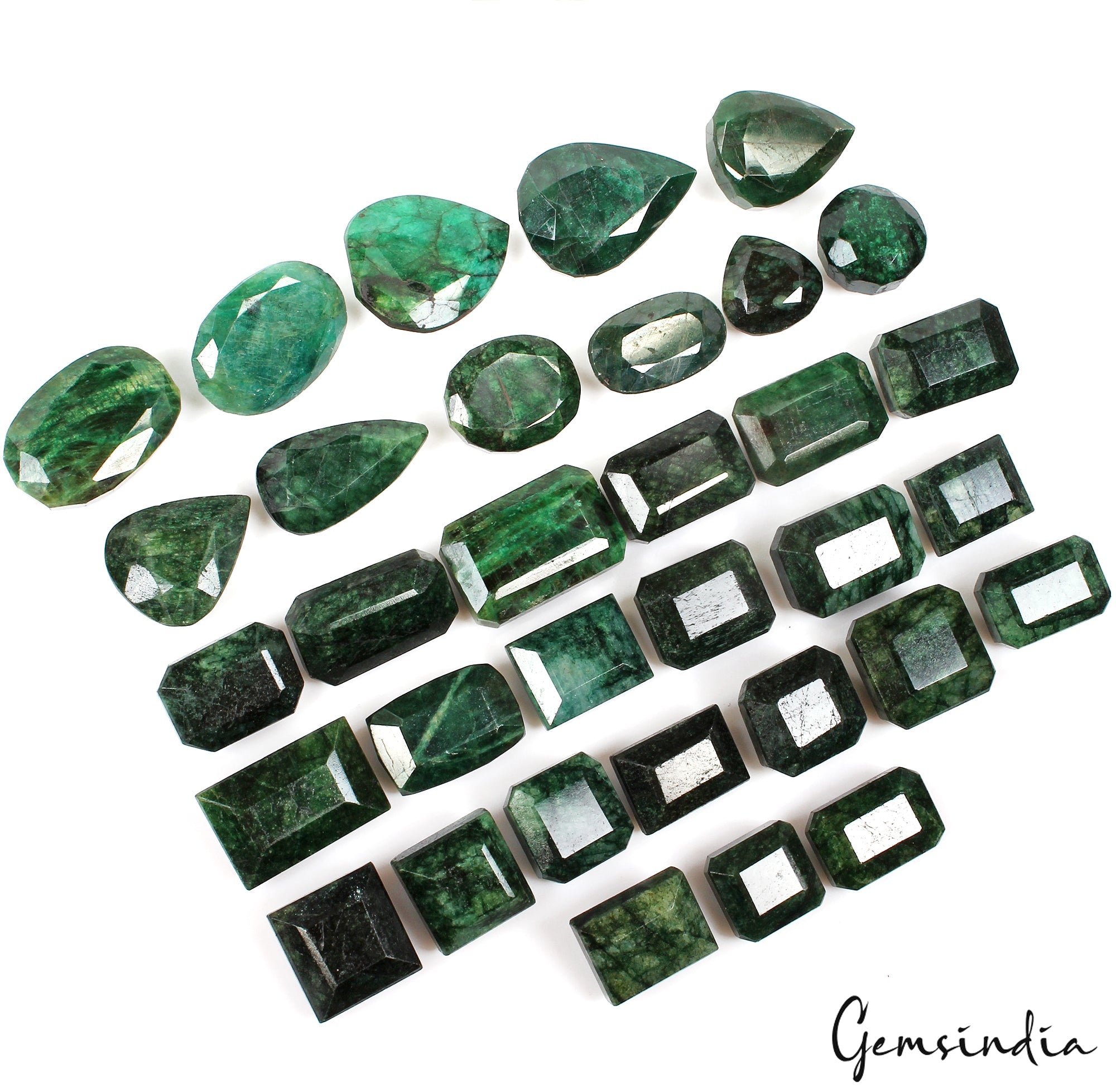 5000 Ct Natural Dark Green Emerald Mix Shape Faceted Earth Mined Gems Lot 33 Pcs
