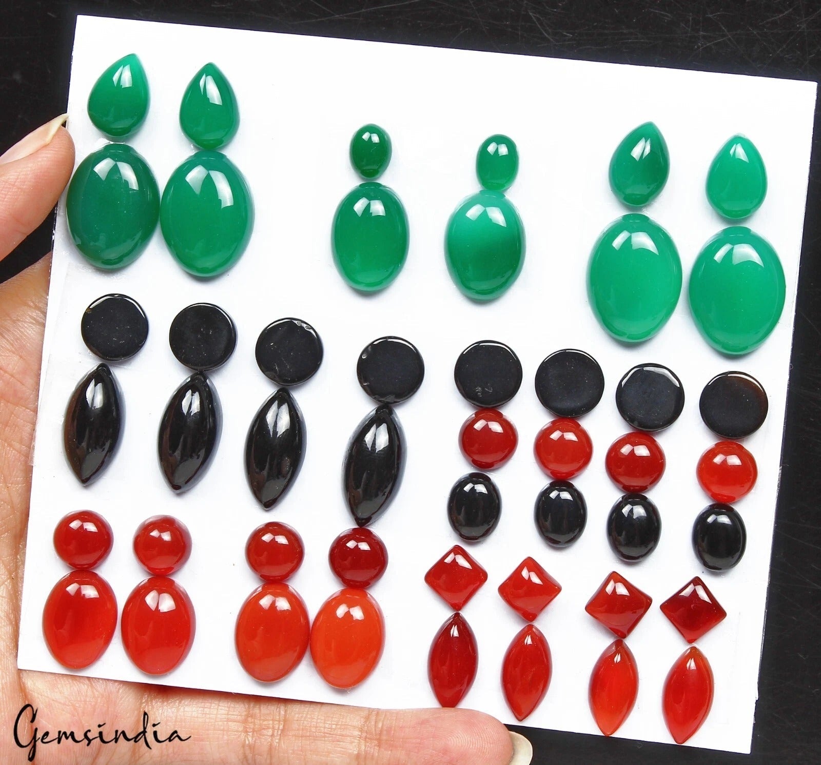 285.80 Cts/11 Pair Natural Multi Color Onyx Loose Matching Pair Gems For Jewelry