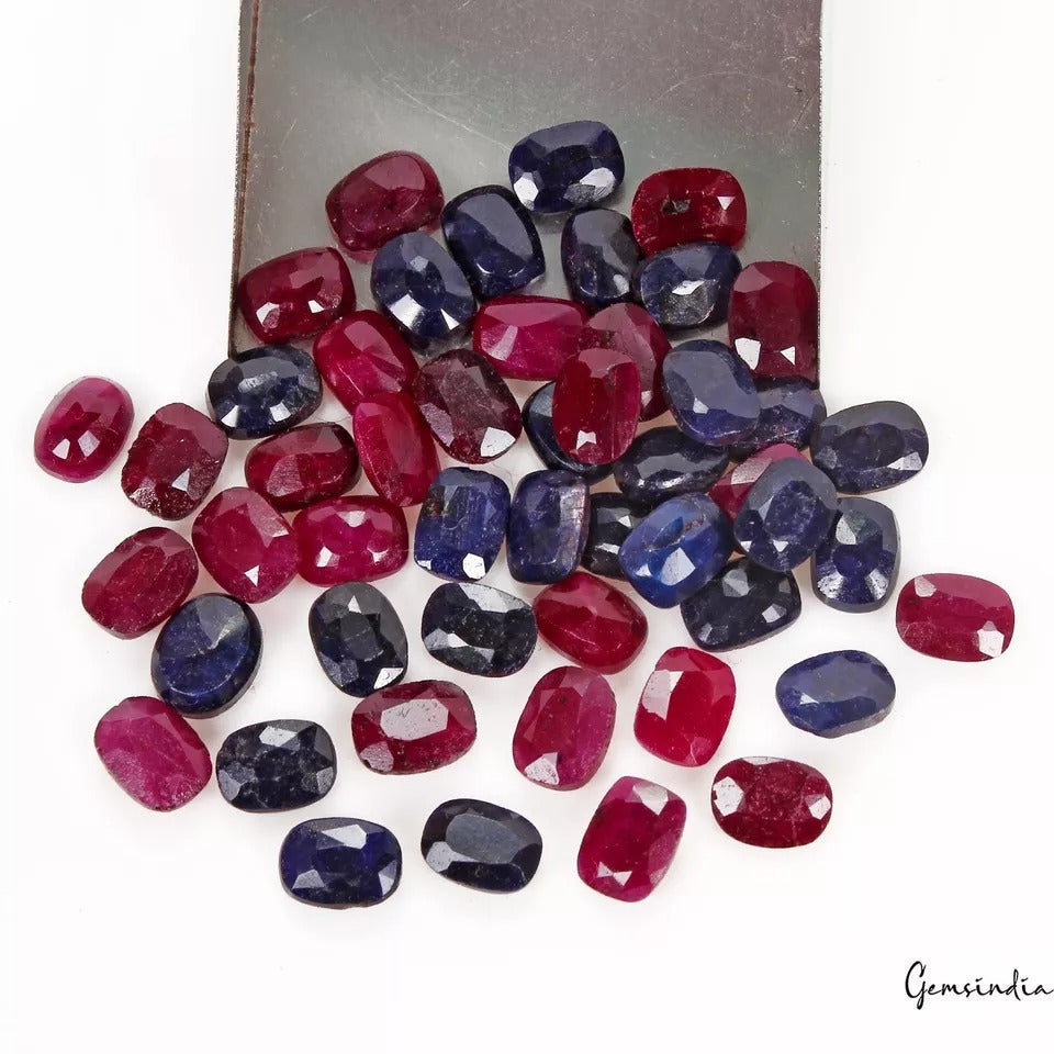 Certified 50 Pcs Natural Ruby Sapphire 8mmx6mm Each Cushion Cut Loose Gemstones