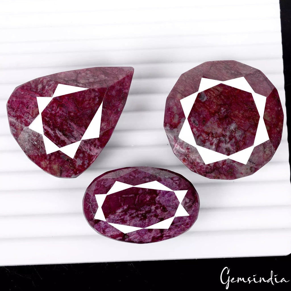 990 Ct Natural Red Ruby Mix Faceted Cut Earth Mined Huge Loose Gemstone Lot 3 Pc