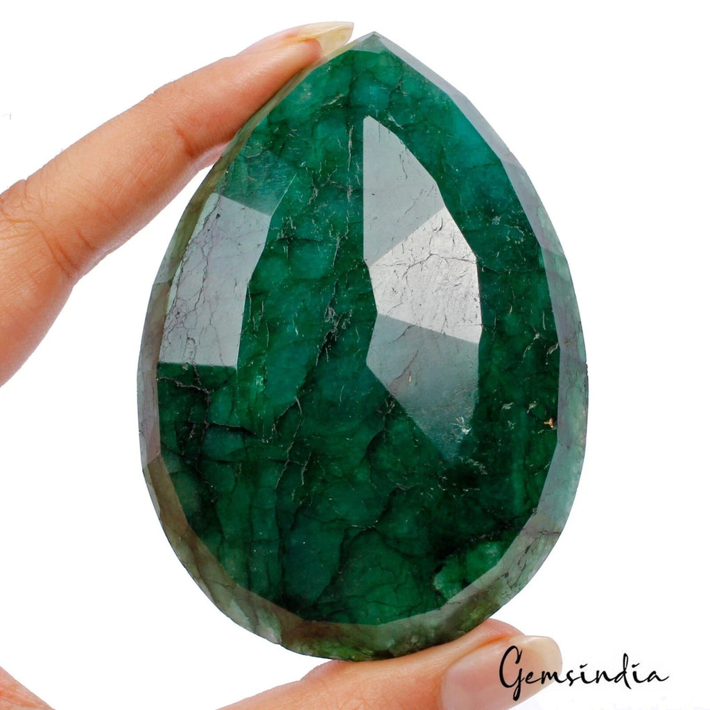 730 Cts Natural Green Dark Brazilian Emerald Pear Faceted Earth Mined Loose Gem