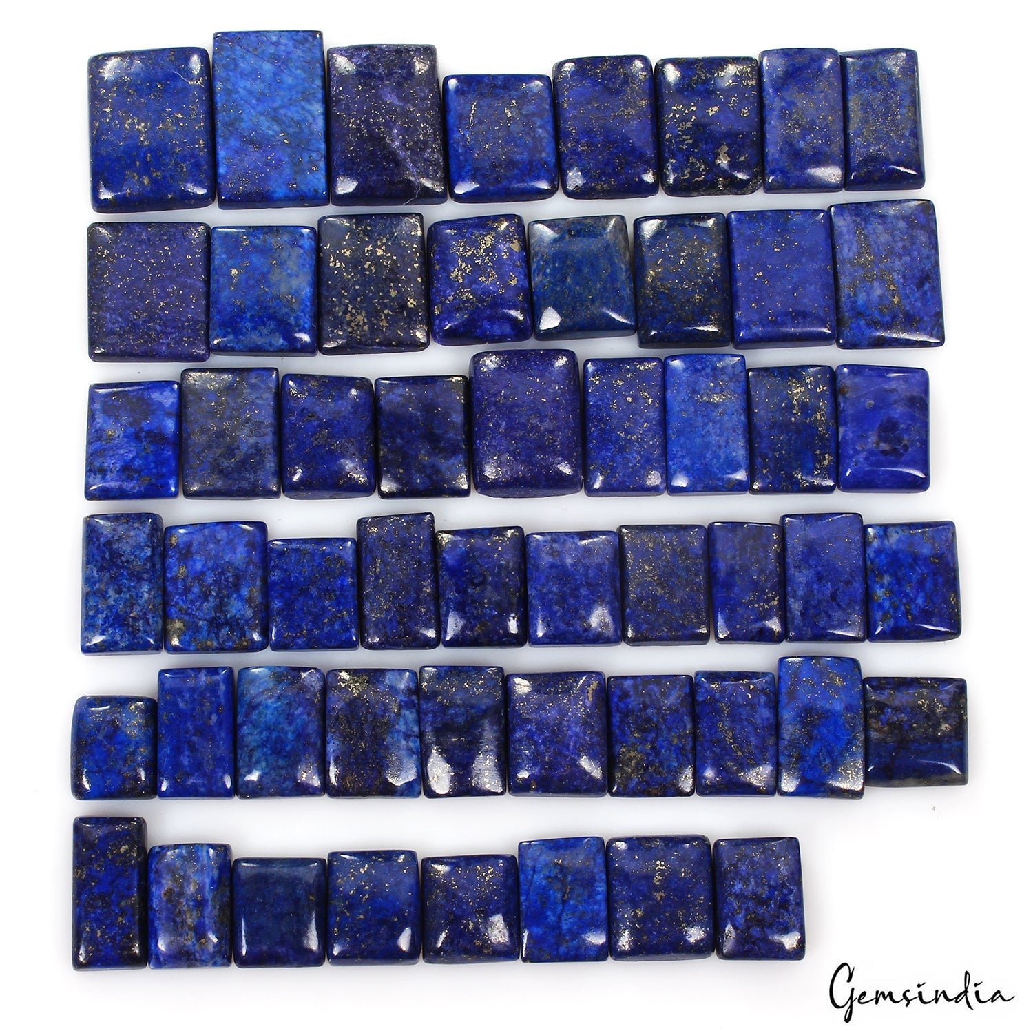 700 Ct/53 Pcs Natural Blue Lapis Lazuli Gold Flecks Rectangle Cab Wholesale Gems