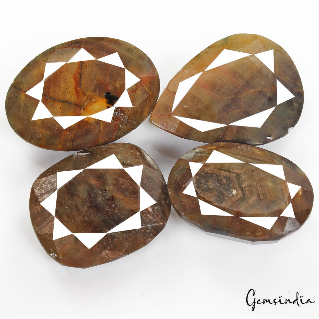 1050 Cts/4 Pcs Natural Untreated Brown Sapphire Mixed Faceted Cut Loose Gems Lot