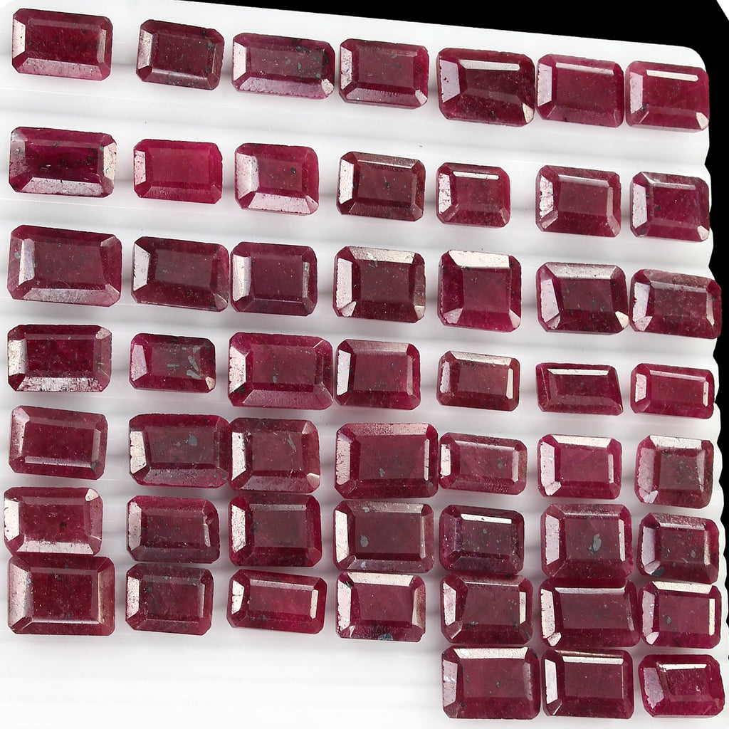 Certified 700 Ct/52 Pc Natural African Red Ruby Loose Emerald Cut Ring Size Gems