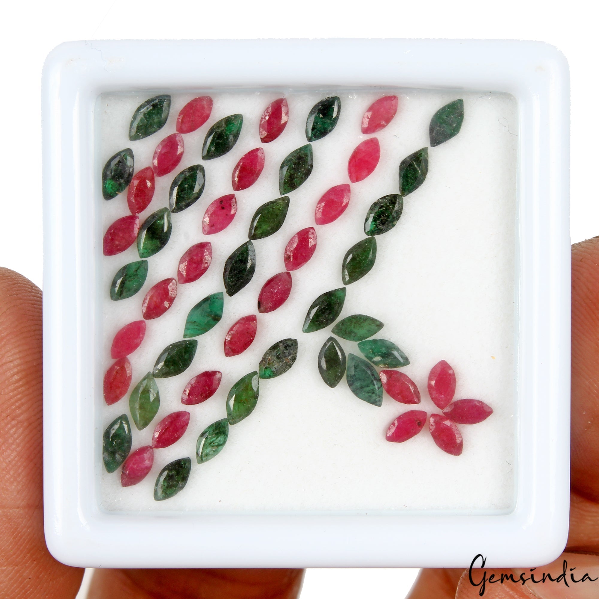 6.40 Cts/52 Pcs Natural Red Ruby Green Emerald Marquise Cut Gems Lot For Jewelry
