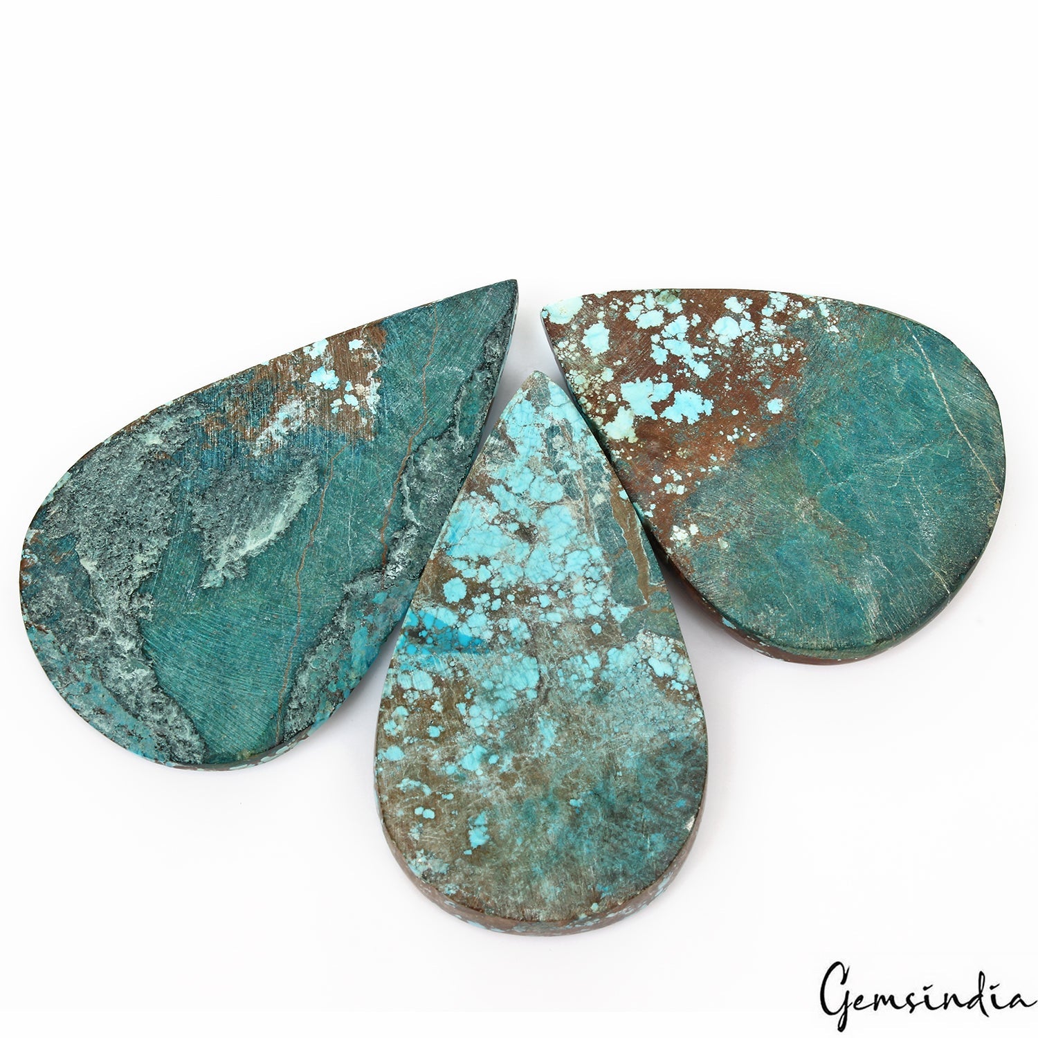 830 Ct/3Pcs Natural USA Arizona Spiderweb Blue Turquoise Pear Cab Loose Gems Lot