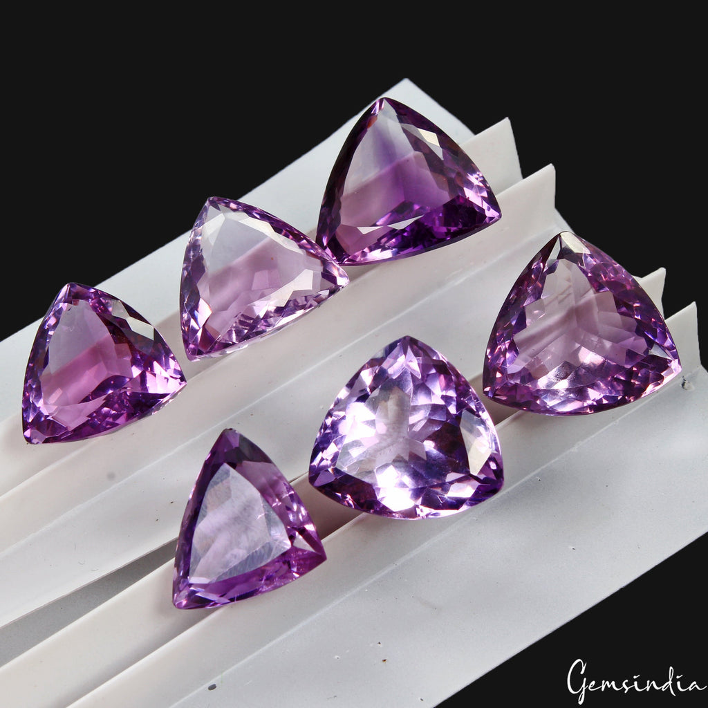 75.60 Ct/6Pc Natural Purple Amethyst Trillion Cut Unheated Gems Ravishing Color!
